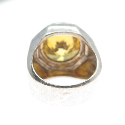 925 Sterling Silver Vintage Round-Cut Shaped Canary C Z Domed Ring Size 6.75