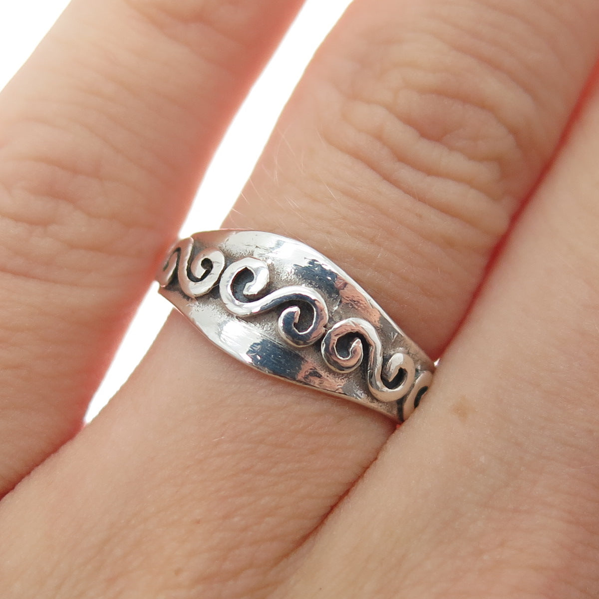 925 Sterling Silver Vintage Modernist Spiral Adjustable Ring Size 4.75