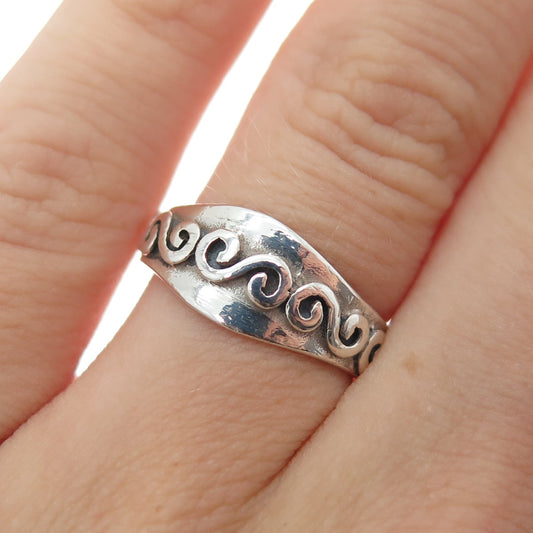 925 Sterling Silver Vintage Modernist Spiral Adjustable Ring Size 4.75