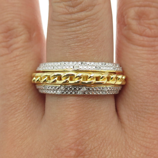 DBJ DEE BERKLE 925 Sterling Silver Gold Plated Real Diamond Chain Ring Size 10.5