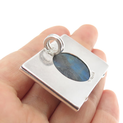 925 Sterling Vintage NLC Australia Real Labradorite Modernist Slide Pendant