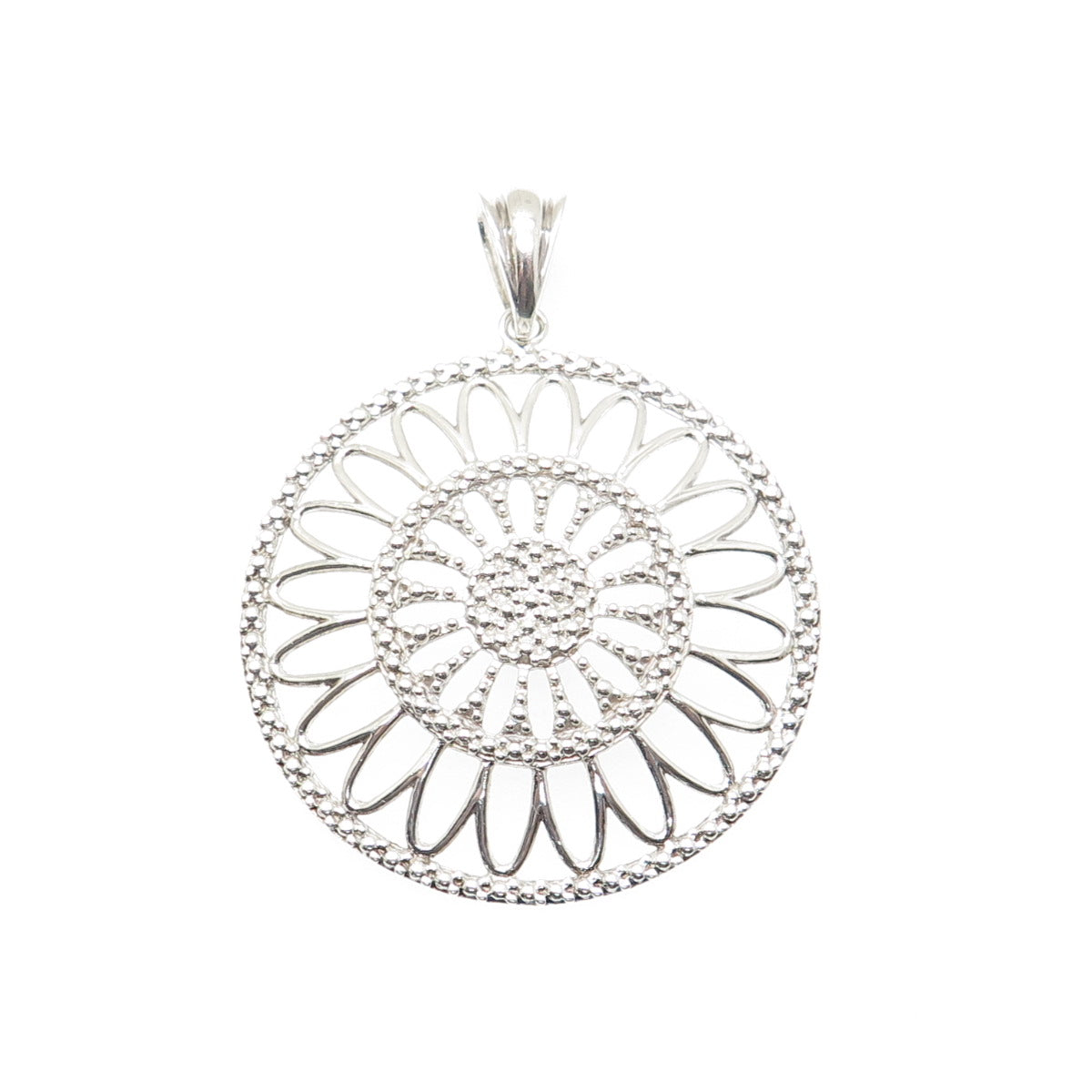 MILOR 925 Sterling Silver Vintage Italy Flower Granulated Pendant