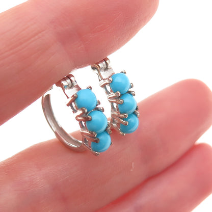 D'Joy 925 Sterling Silver Real Sleeping Beauty Turquoise Hoop Earrings
