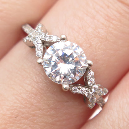 925 Sterling Silver Round-Cut C Z Engagement Ring Size 8