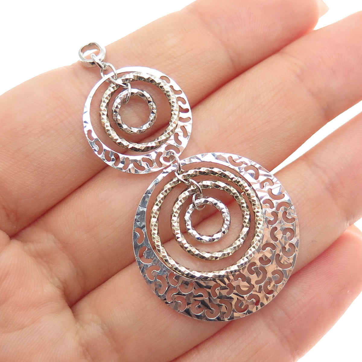 925 Sterling Silver 2-Tone Vintage Modernist Ornate Multi-Circle Pendant