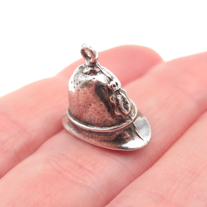 925 Sterling Silver Vintage Firefighter Helmet Oxidized 3D Mini Charm Pendant