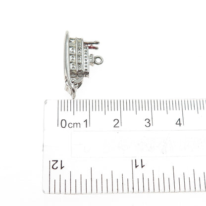J.M. FISHER 925 Sterling Silver Antique Art Deco Steamboat Mini 3D Charm Pendant
