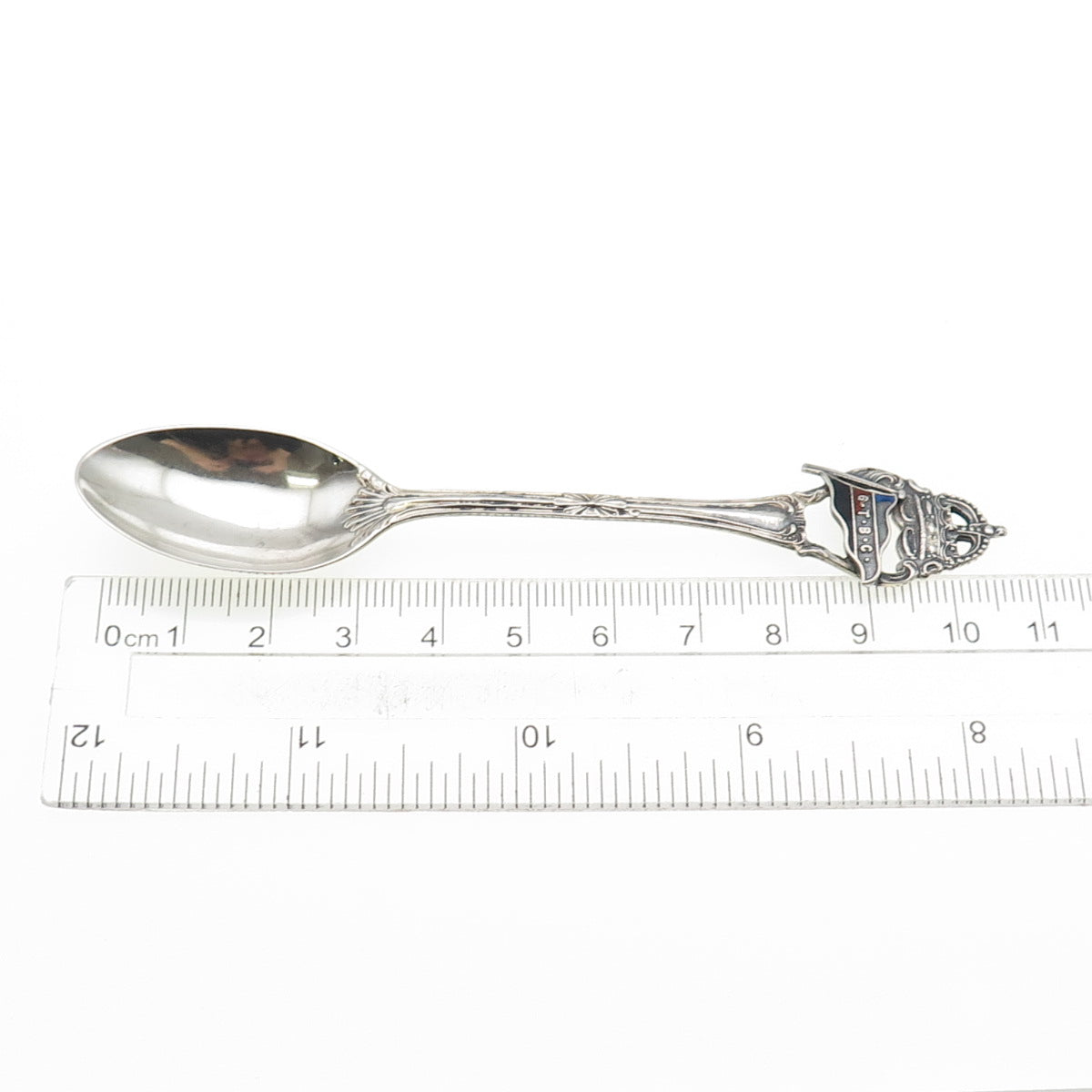 925 Sterling Silver Antique Art Deco Enamel GTBC Flag Coffee Spoon