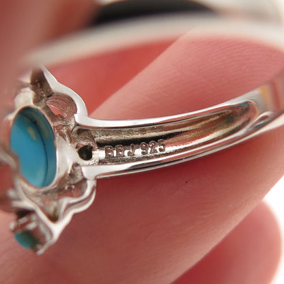 925 Sterling Silver Real Sleeping Beauty Turquoise Floral Ring Size 8
