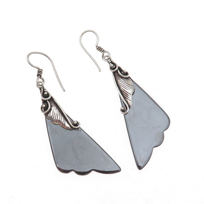 Old Pawn Sterling Silver Vintage Southwestern Hematite Floral Dangle Earrings