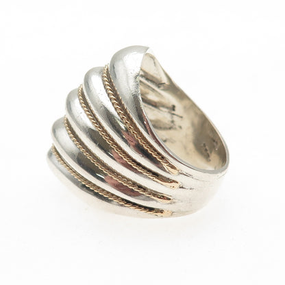 KEITH 925 Sterling Silver 14K Gold Vintage Modernist Ribbed Ring Size 7.25