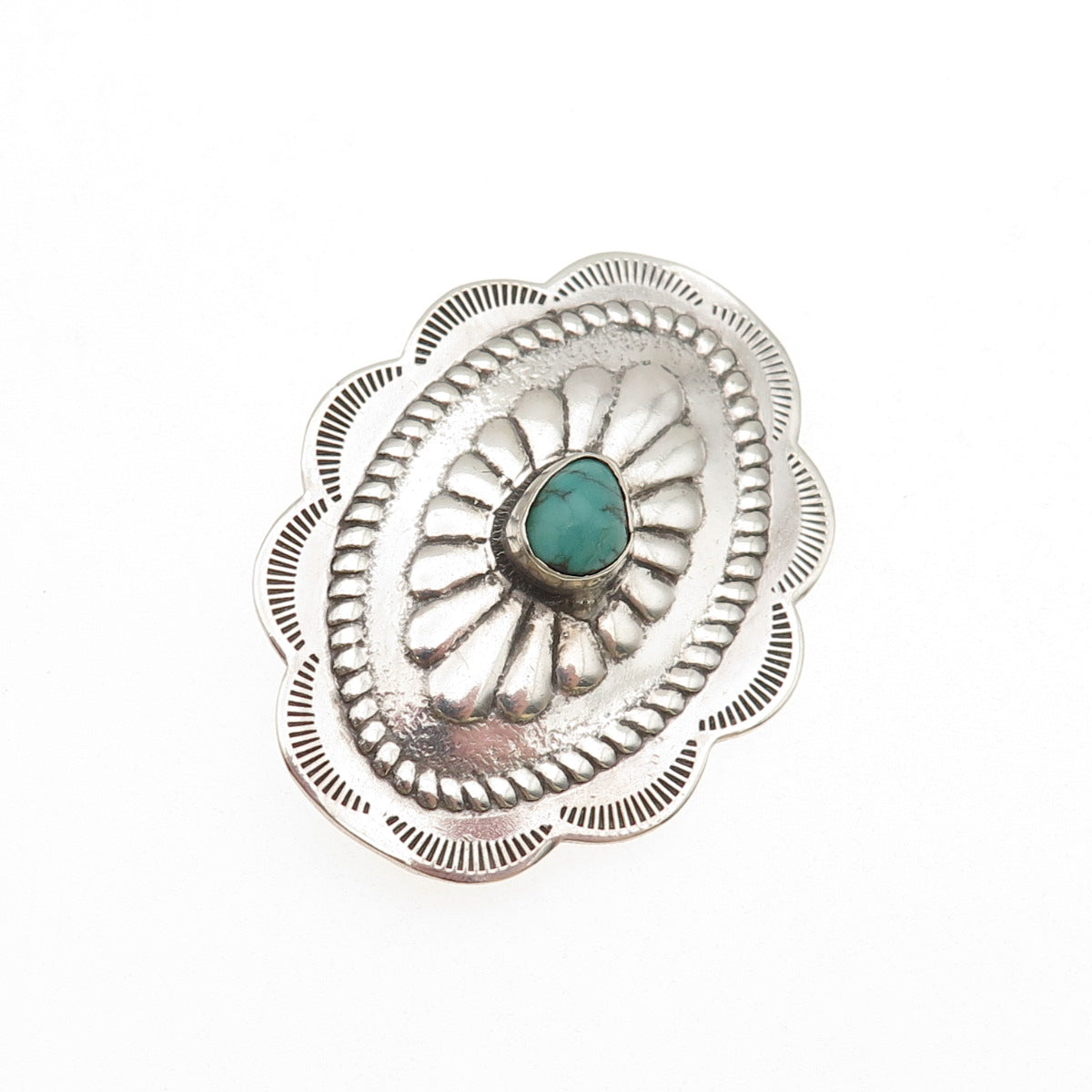 Old Pawn Sterling Silver Vintage Southwestern Turquoise Concho Tribal Pin Brooch