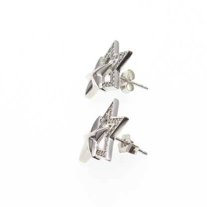 925 Sterling Silver Round-Cut C Z Star Stud Earrings