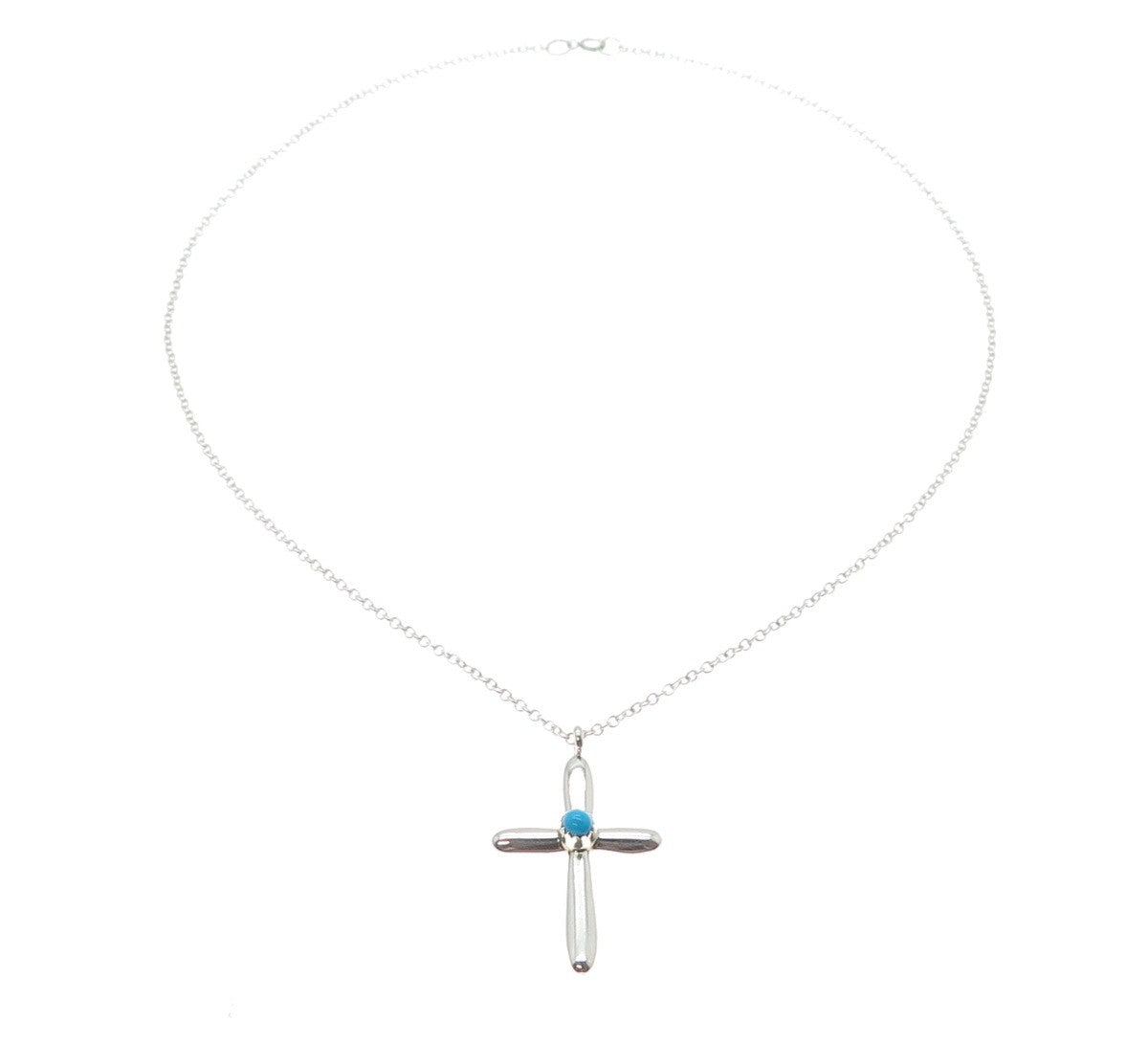 Old Pawn 925 Sterling Silver Vintage Turquoise Cross Cable Chain Necklace 20"