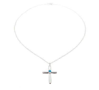 Old Pawn 925 Sterling Silver Vintage Turquoise Cross Cable Chain Necklace 20"