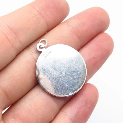 925 Sterling Silver Vintage Danecraft Lady In Dress Textured Round Pendant