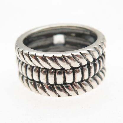 925 Sterling Silver Vintage Real Blue Topaz Oxidized Wide Band Ring Size 7.5