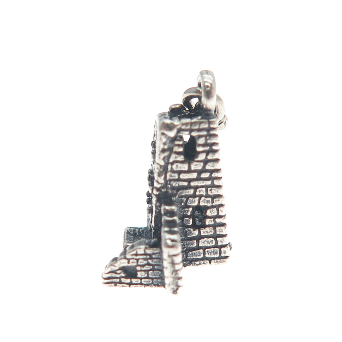 925 Sterling Silver Vintage Mesa Verde Square Tower Oxidized Mini 3D Pendant