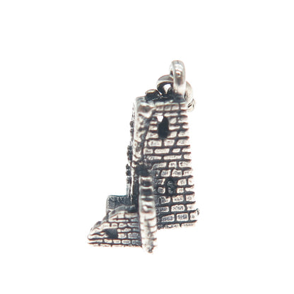925 Sterling Silver Vintage Mesa Verde Square Tower Oxidized Mini 3D Pendant