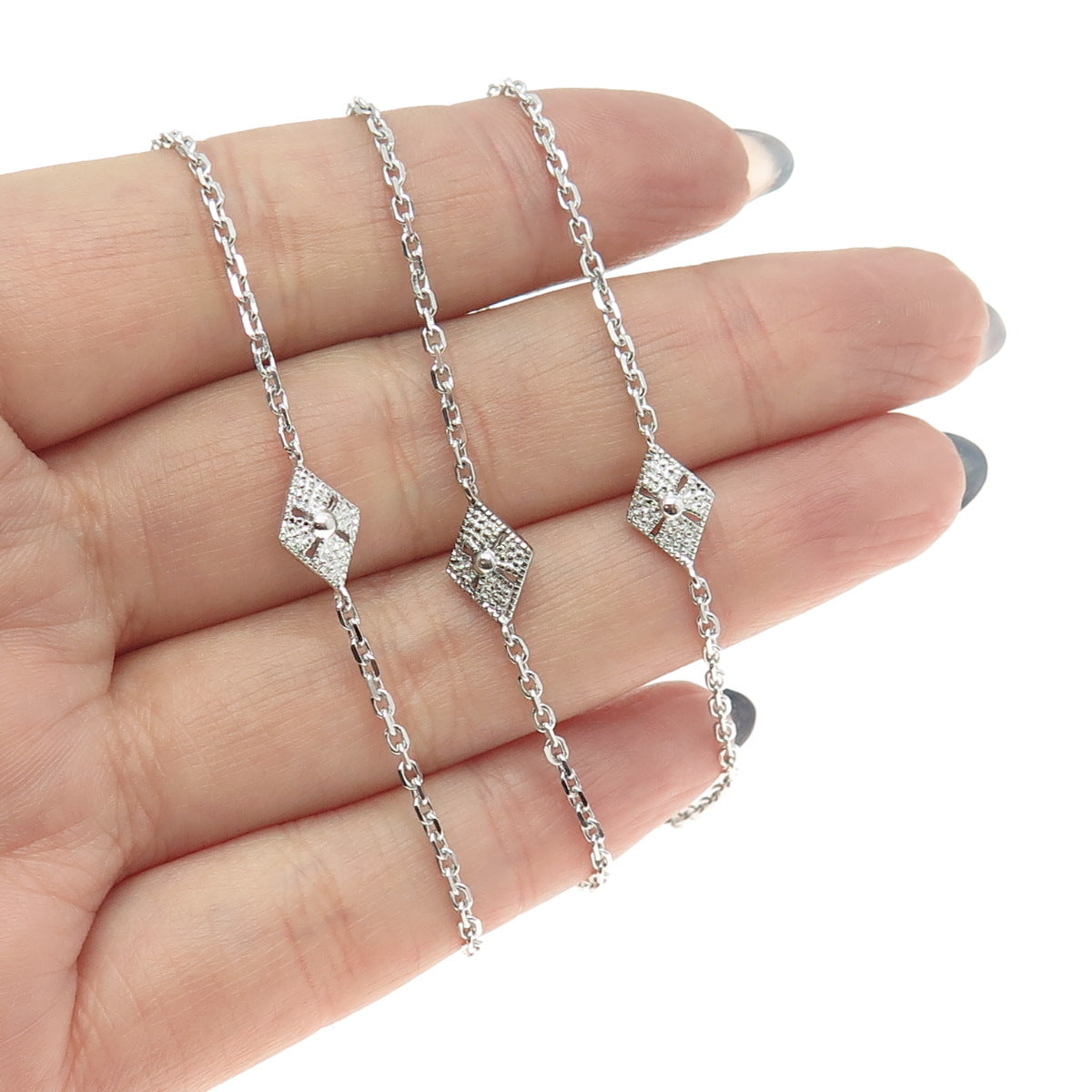 925 Sterling Silver Rhombus By The Yard Long Chain Necklace 36"