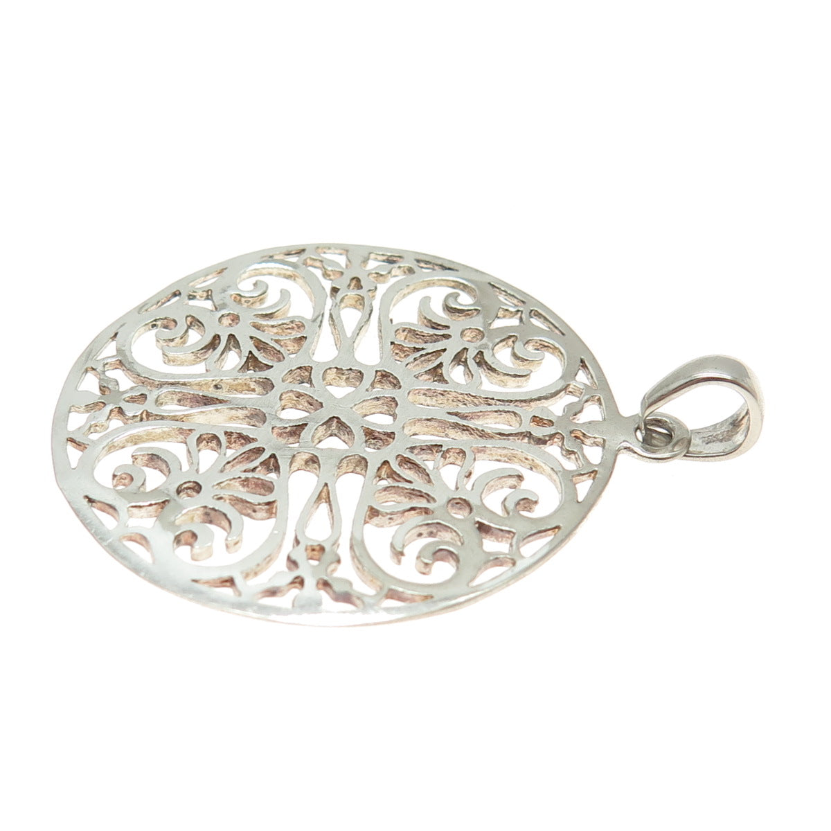 925 Sterling Silver Vintage Ornate Round Pendant