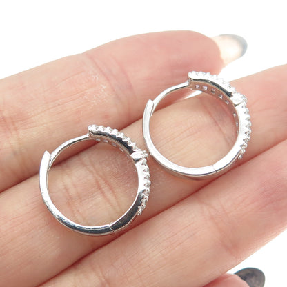 925 Sterling Silver White & Pink C Z Huggie Earrings