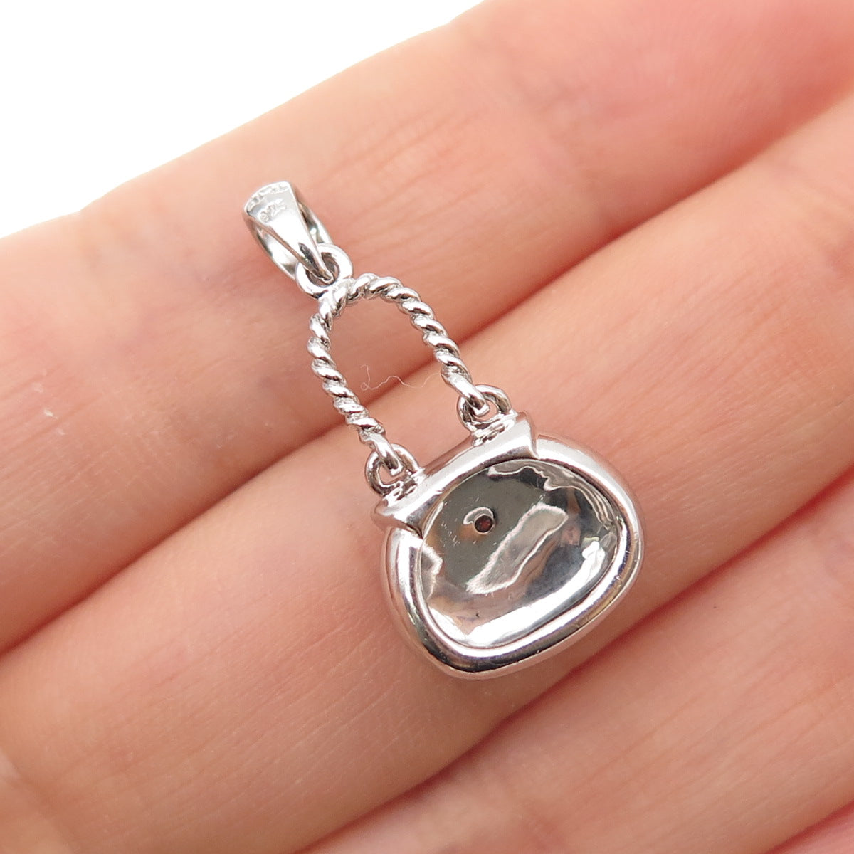 AMI 925 Sterling Silver Enamel Real Diamond Accent Ladies Purse Mini Pendant