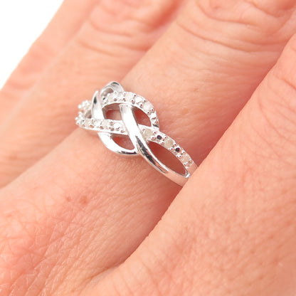 Charles Winston 925 Sterling Silver Real Diamond Love Knot Ring Size 7.75