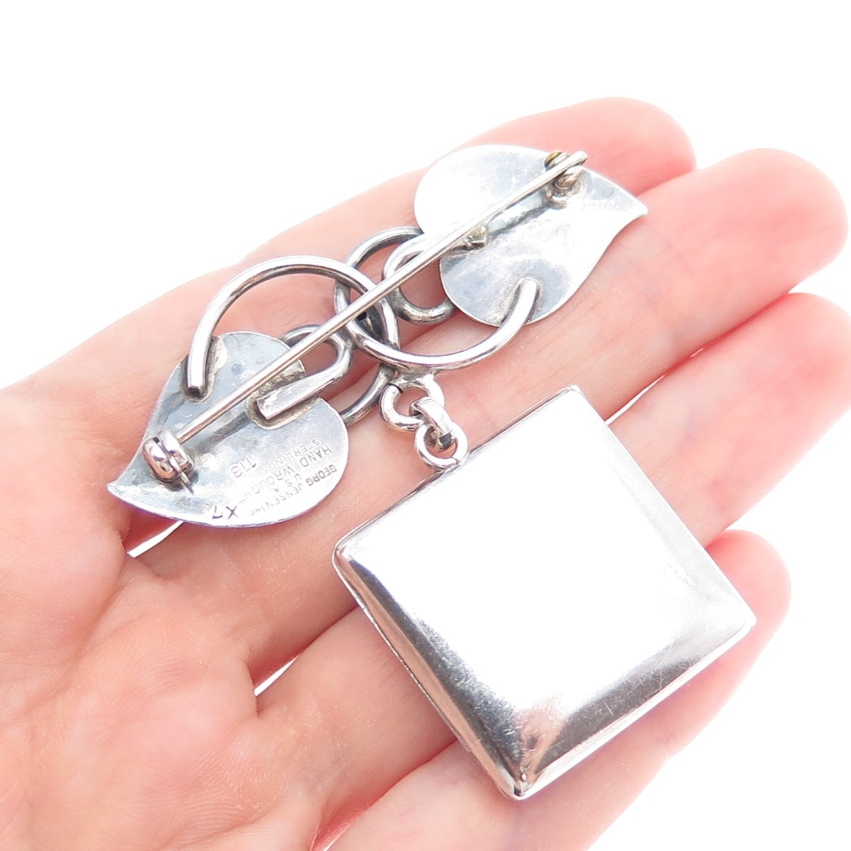 R. BLACKINTON GEORG JENSEN 925 Sterling Silver Antique Floral Locket Brooch #113