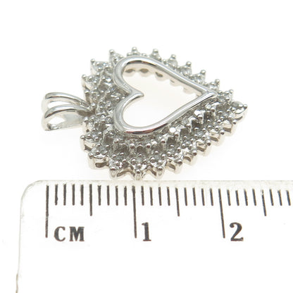 HN HENG NGAI 925 Sterling Silver Real Round-Cut Diamond Heart Pendant