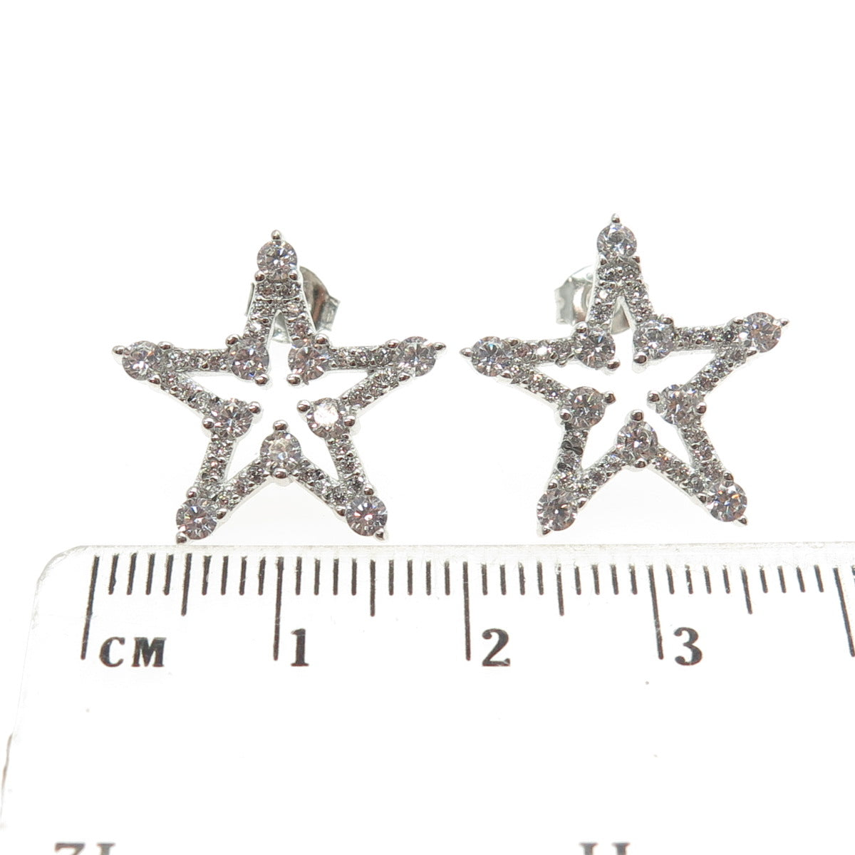 925 Sterling Silver Round-Cut C Z Star Stud Earrings