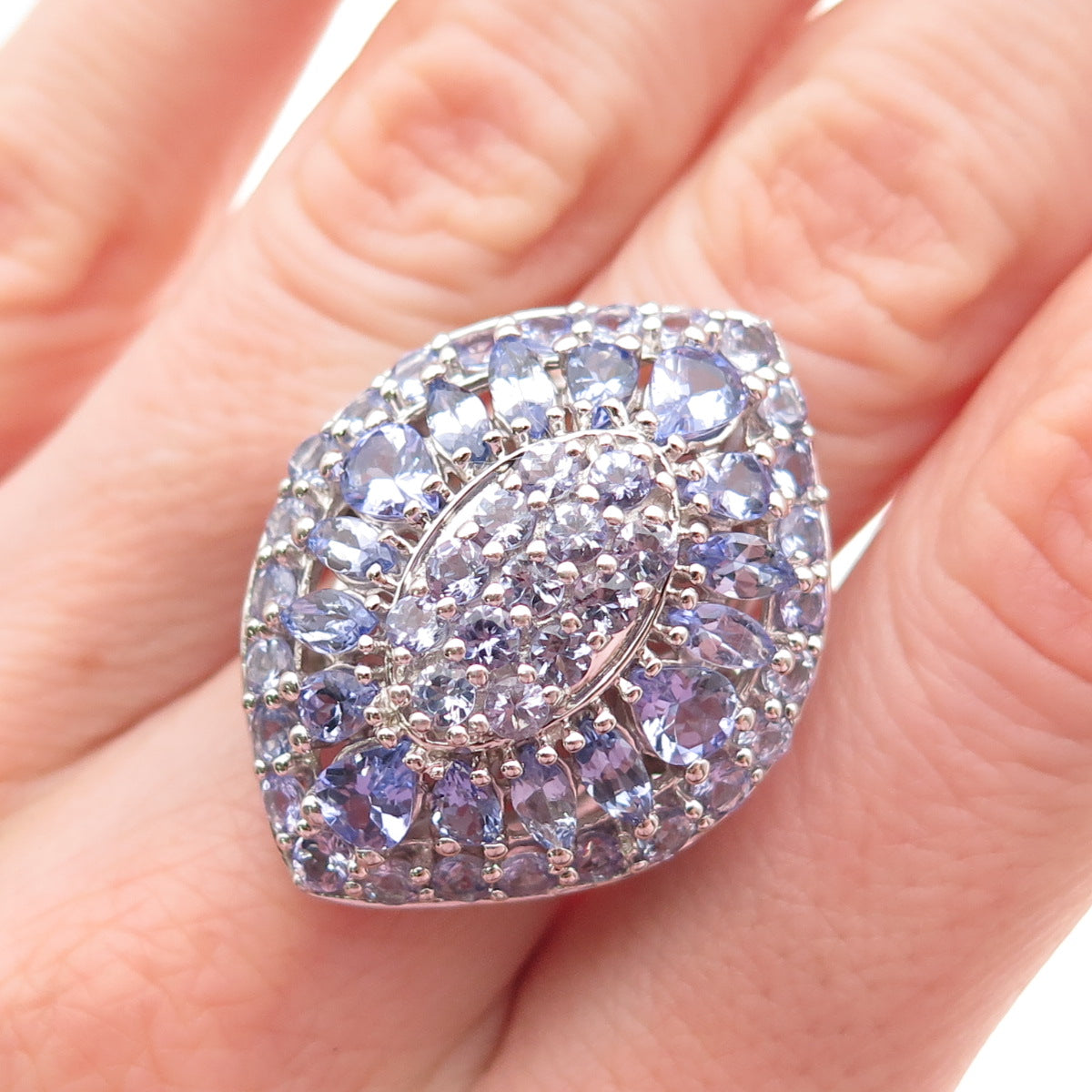 925 Sterling Silver Real Multi-Cut Tanzanite Ring Size 6.75