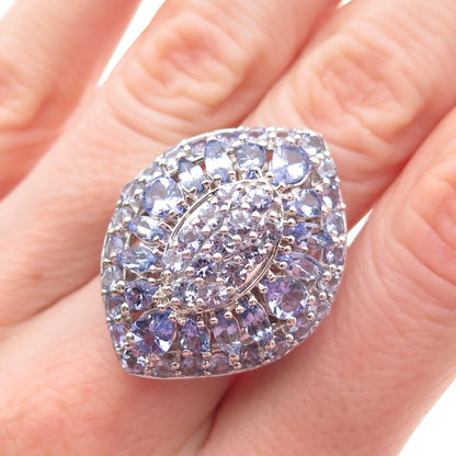 925 Sterling Silver Real Multi-Cut Tanzanite Ring Size 6.75