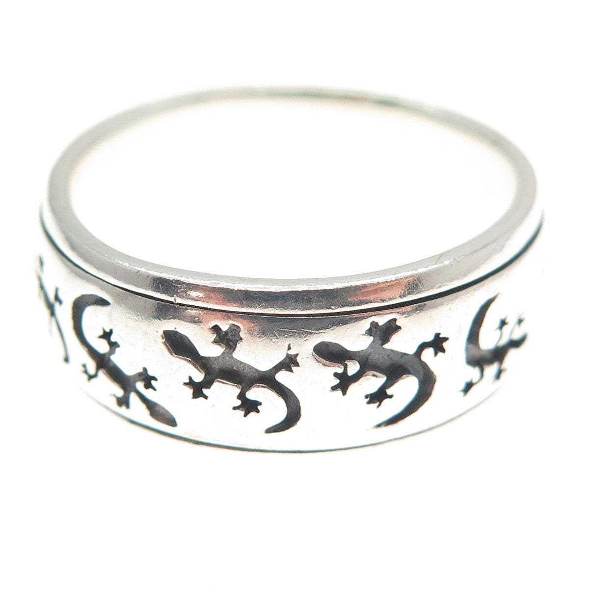 PETER STONE 925 Sterling Silver Vintage Lizard Rotating Band Ring Size 11.25
