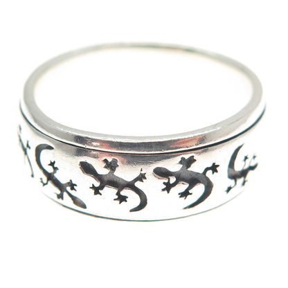 PETER STONE 925 Sterling Silver Vintage Lizard Rotating Band Ring Size 11.25