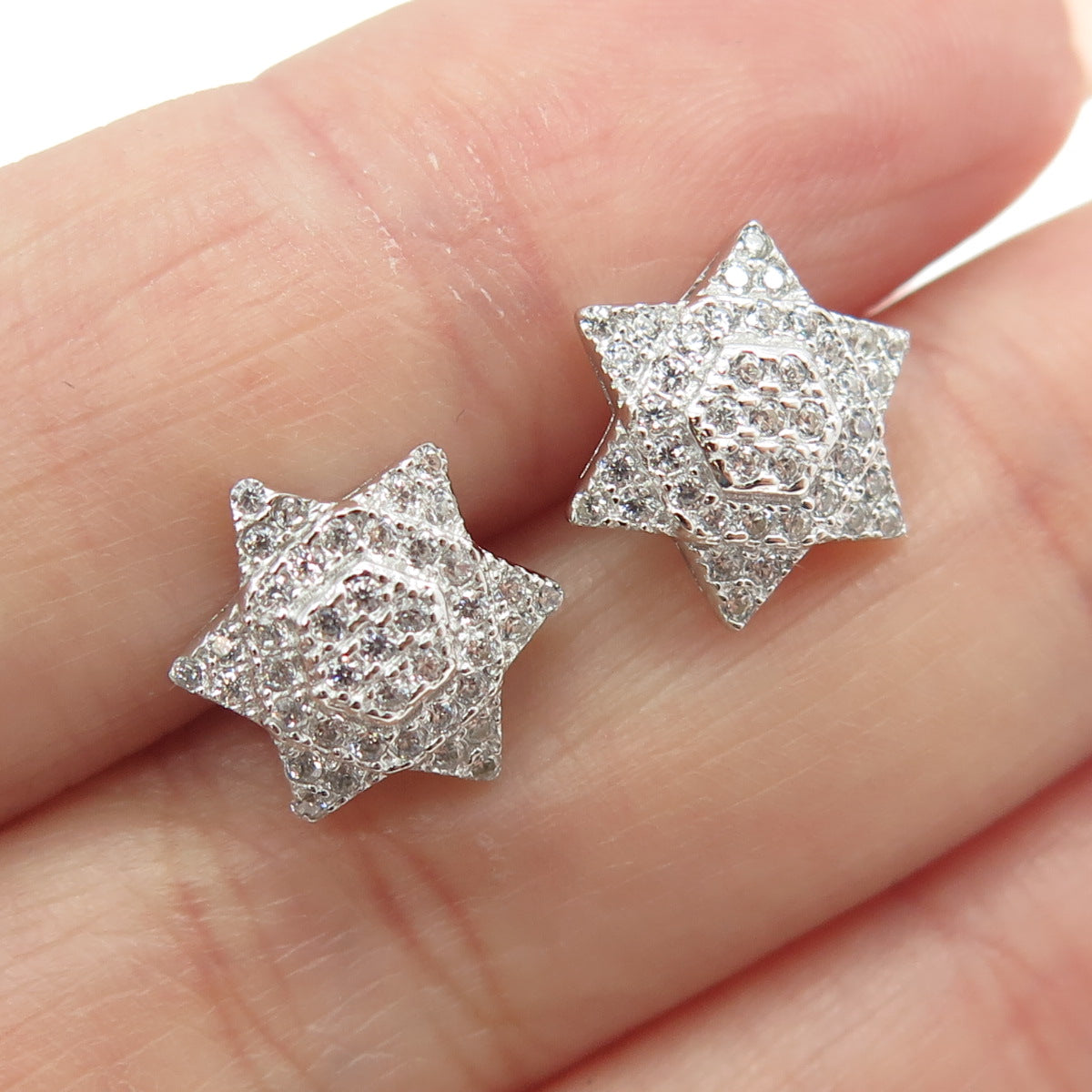 925 Sterling Silver Pave C Z Star Stud Earrings