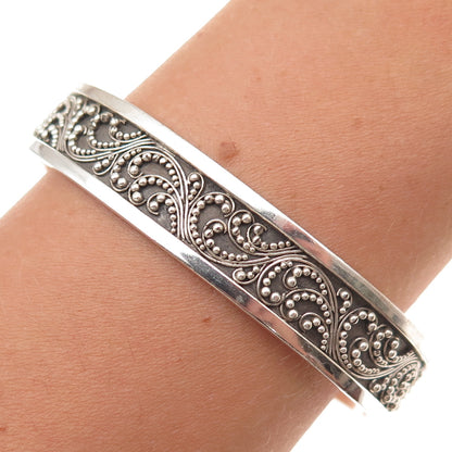 Lois Hill Sterling Silver Vintage Granulated Scroll Adjustable Bracelet 6.75"
