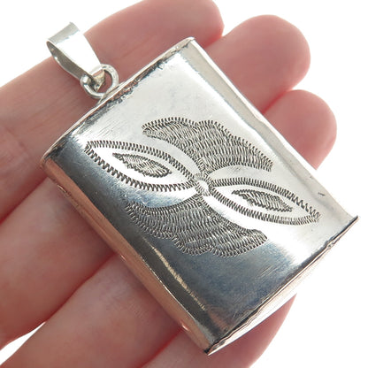 925 Sterling Silver Antique Art Deco Engraved Satin Flower Pendant