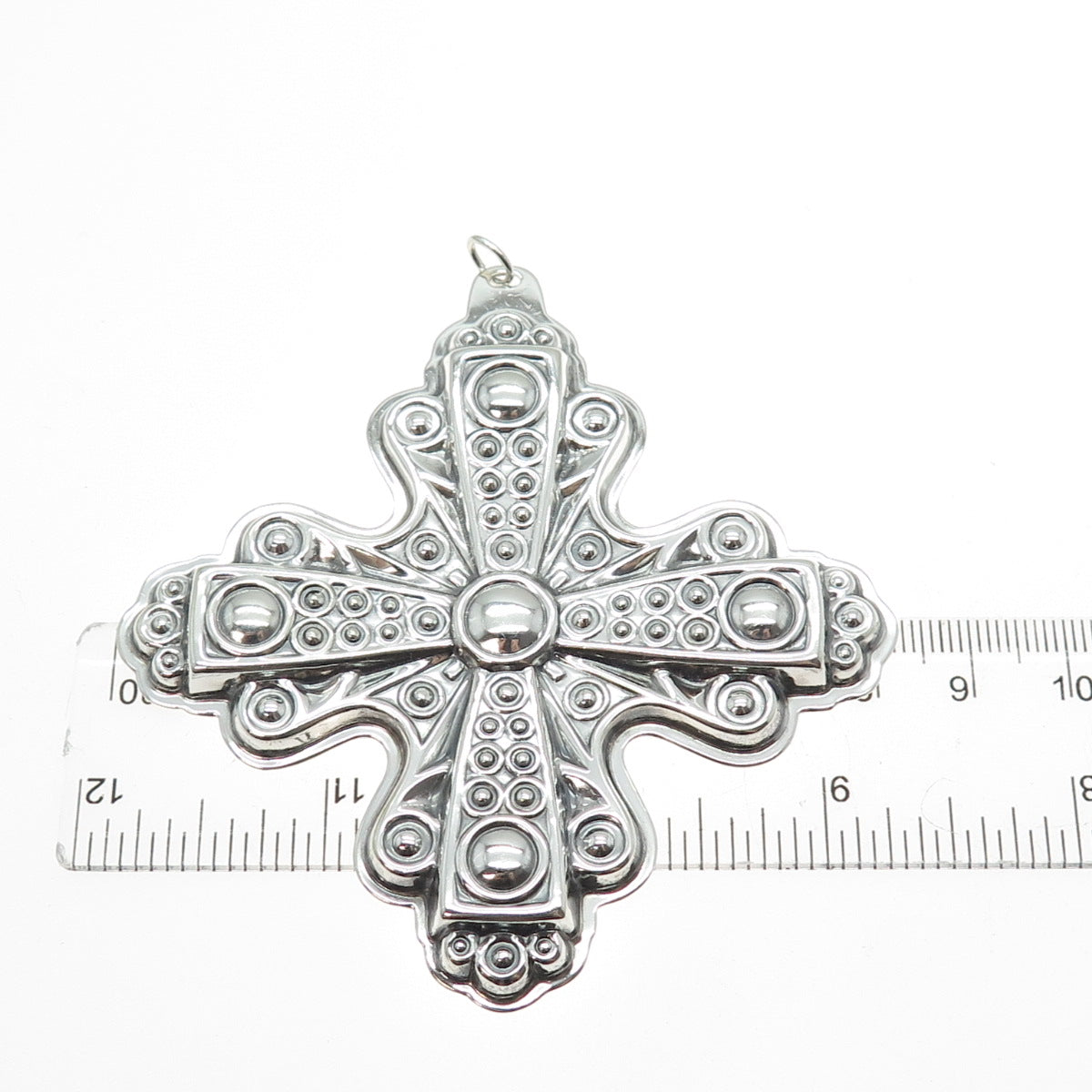 REED & BARTON 925 Sterling Silver Vintage 1972 Christmas Cross Oxidized Ornament