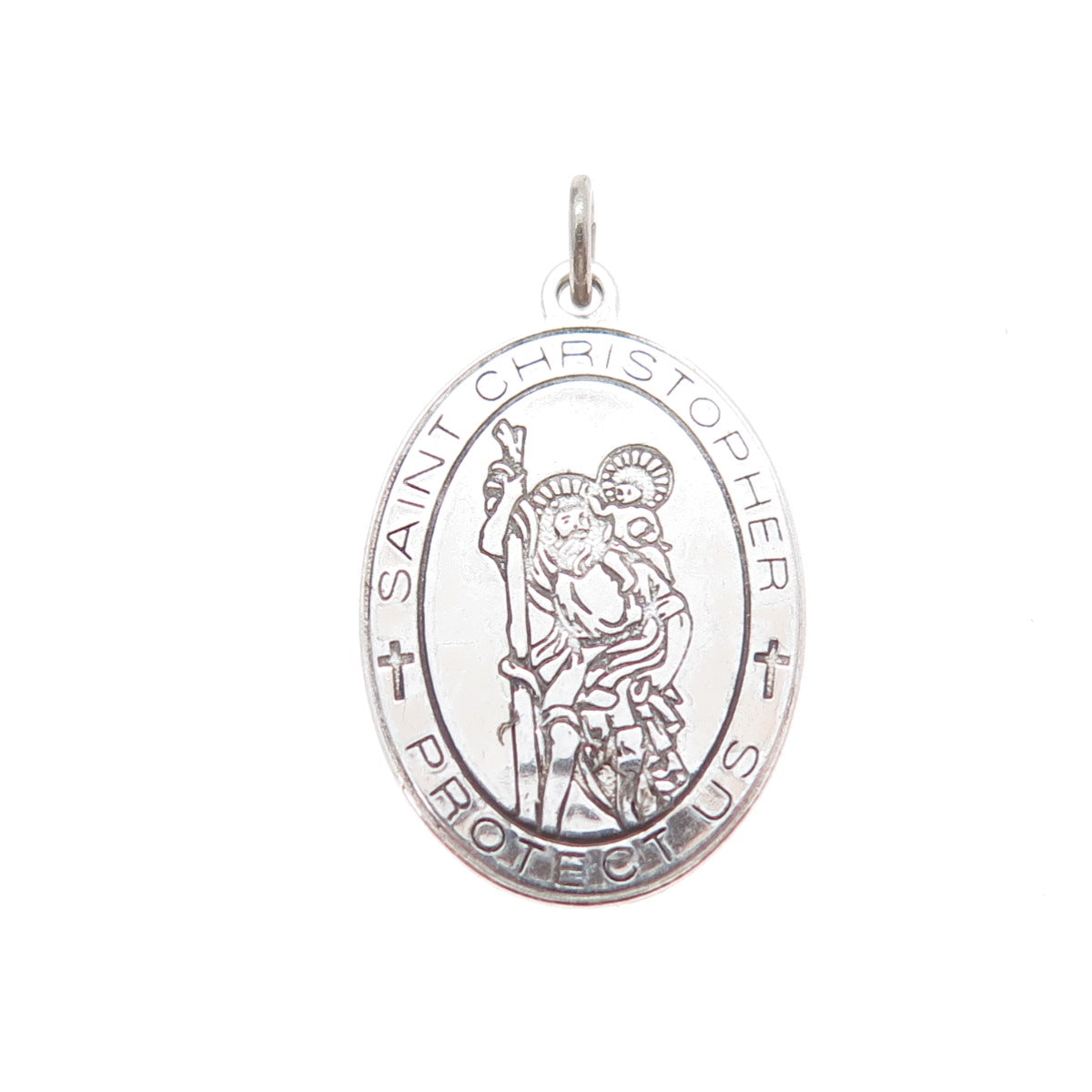 925 Sterling Silver Vintage St. Christopher Religious Medal Charm Pendant