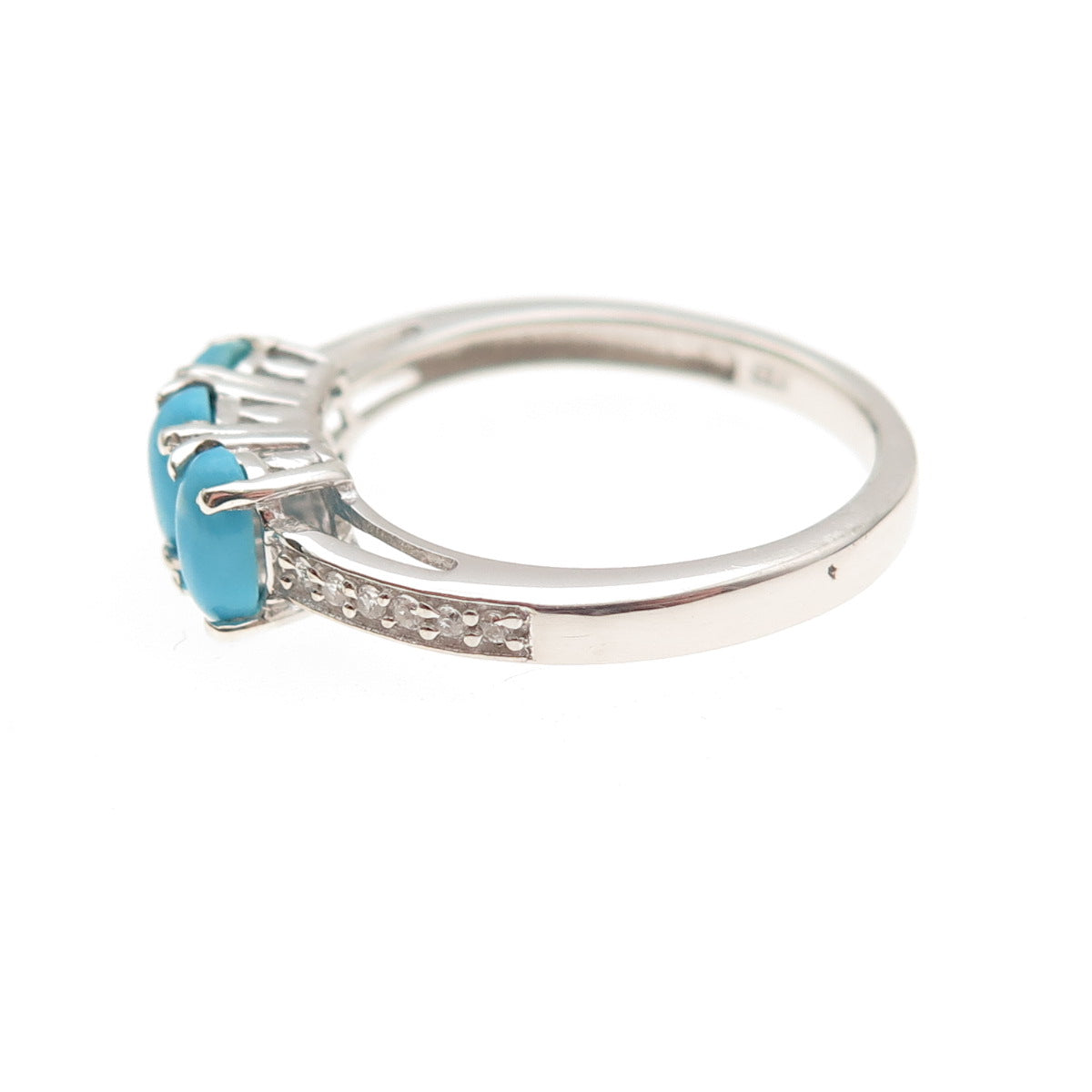 Chuck Clemency 925 Sterling Silver Real Turquoise & White Topaz Ring Size 8.25