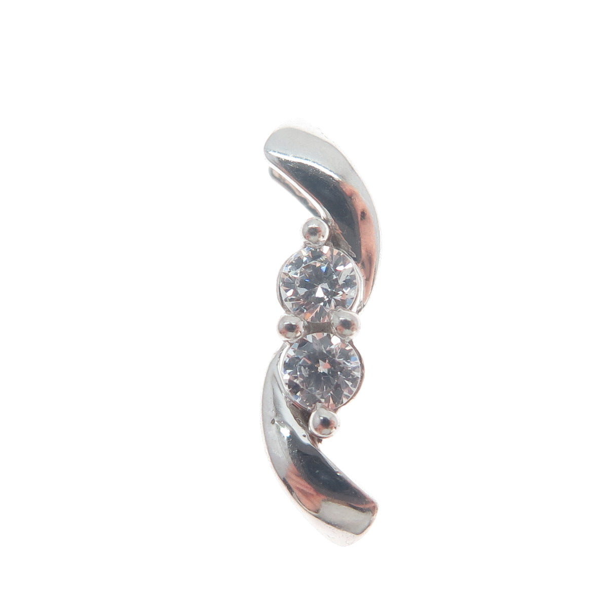 925 Sterling Silver Round-Cut C Z Wavy Minimalist Charm Slide Pendant