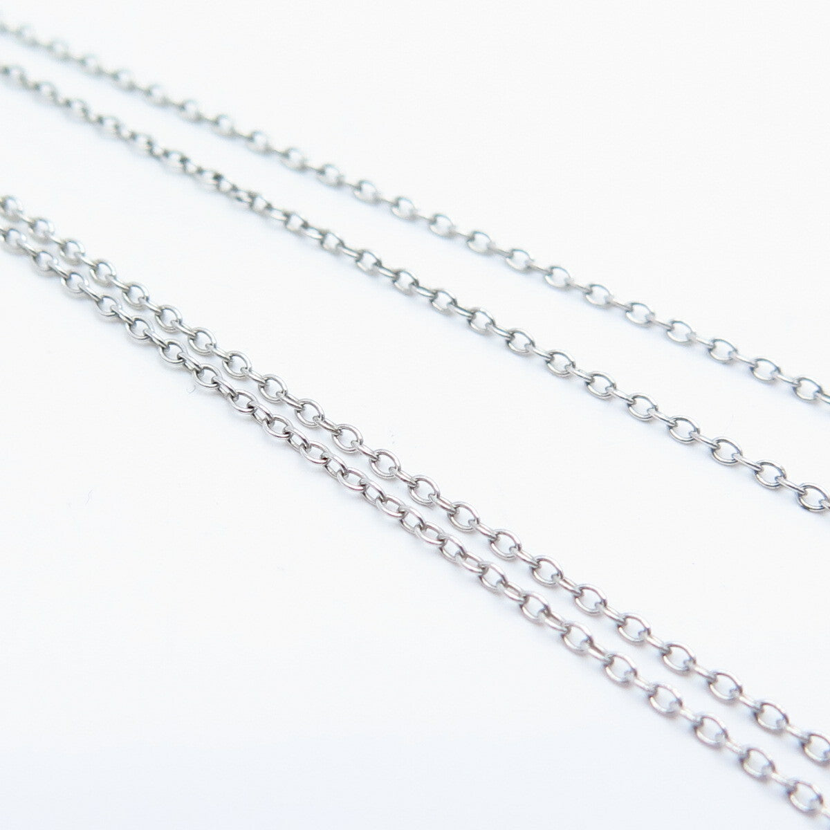 925 Sterling Silver Italy Real Diamond Double Heart Rolo Chain Necklace 19"