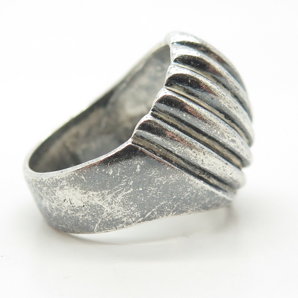 925 Sterling Silver Vintage Modernist Oxidized Twisted Ribbed Dome Ring Size 9