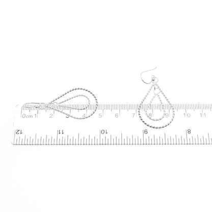 925 Sterling Silver Vintage Modernist Twisted Teardrop Dangle Earrings