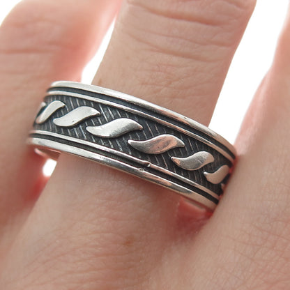 925 Sterling Silver Vintage Modernist Wavy Oxidized Band Ring Size 13.25