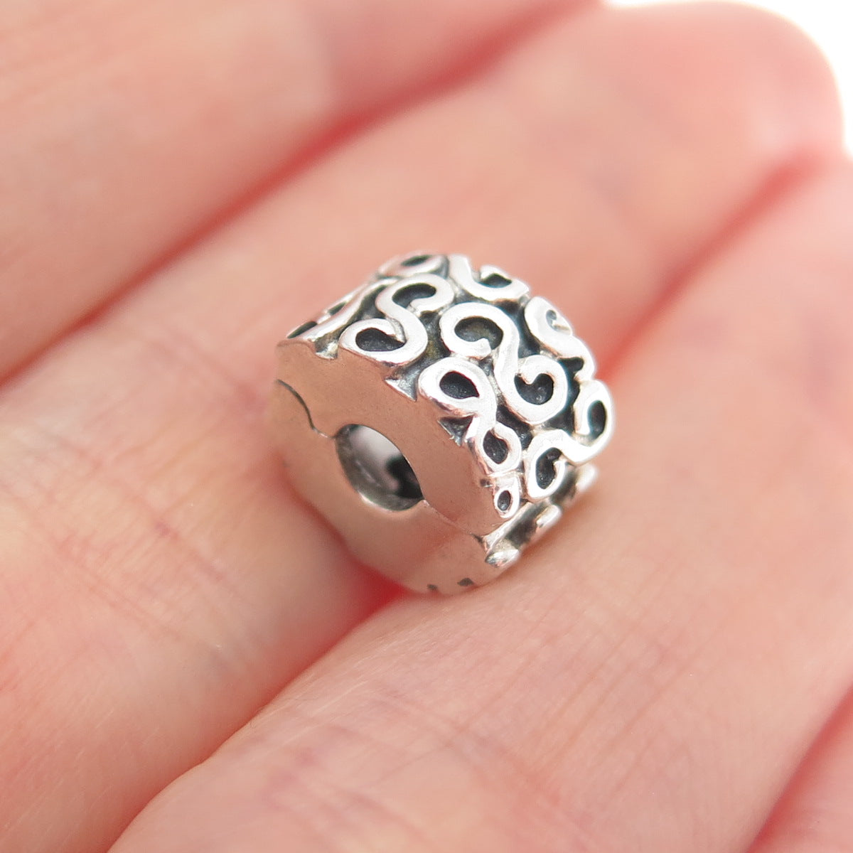 PANDORA 925 Sterling Silver Swirl Oxidized Clip Charm