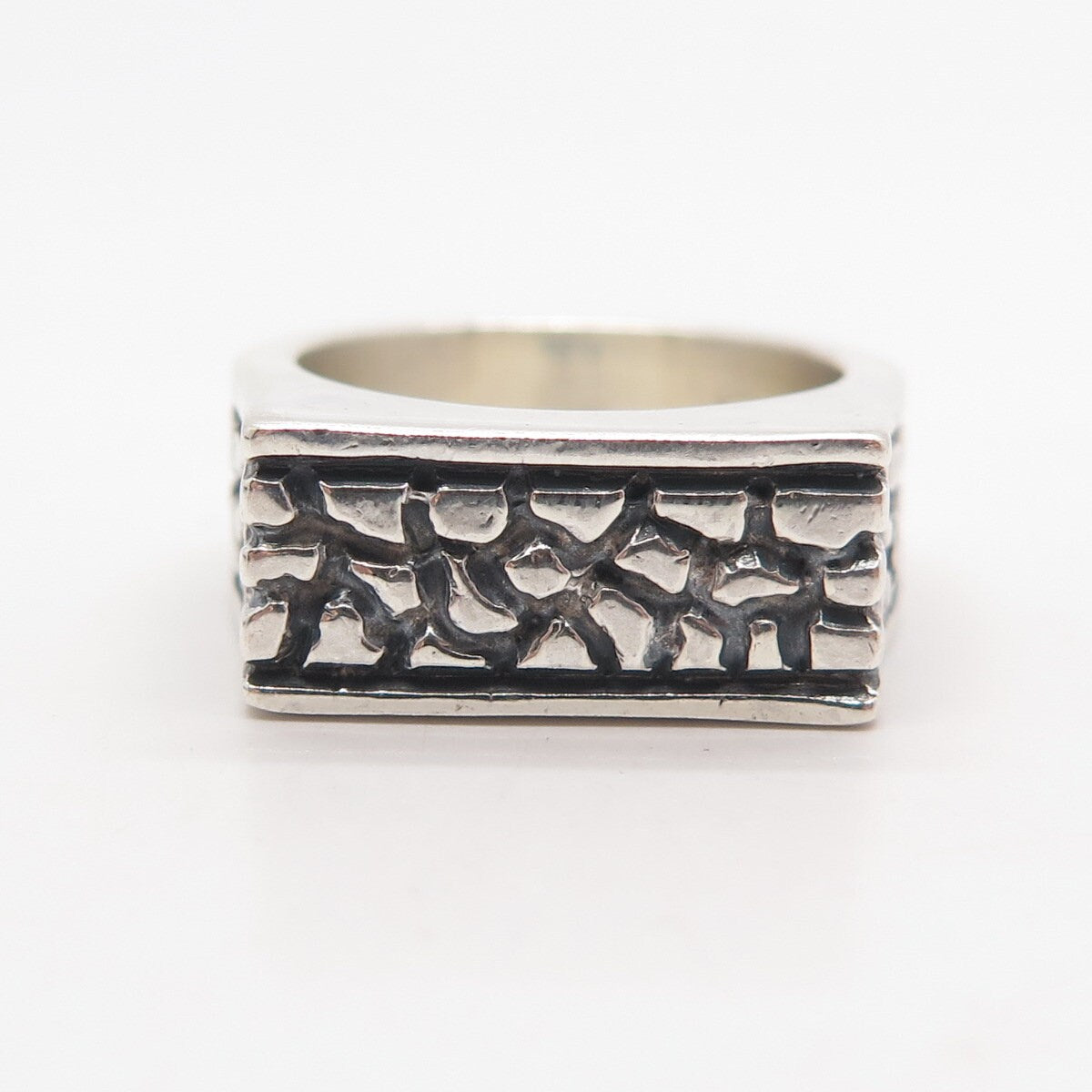 925 Sterling Silver Vintage Nugget Bar Signet Ring Size 7