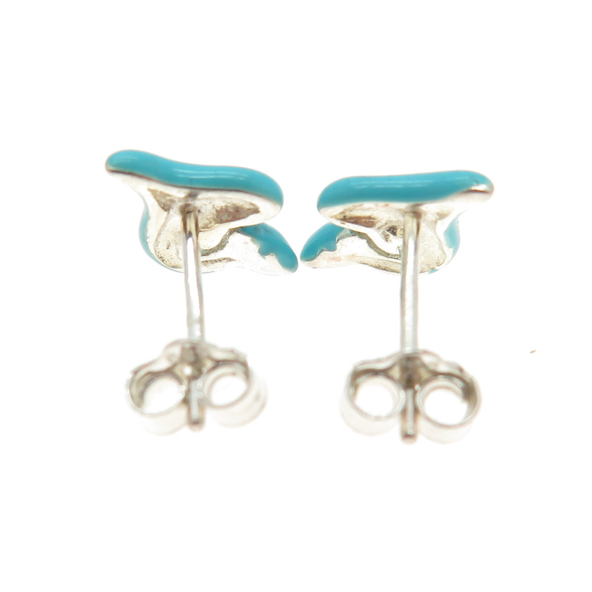 925 Sterling Silver Blue Enamel Shark Stud Earrings