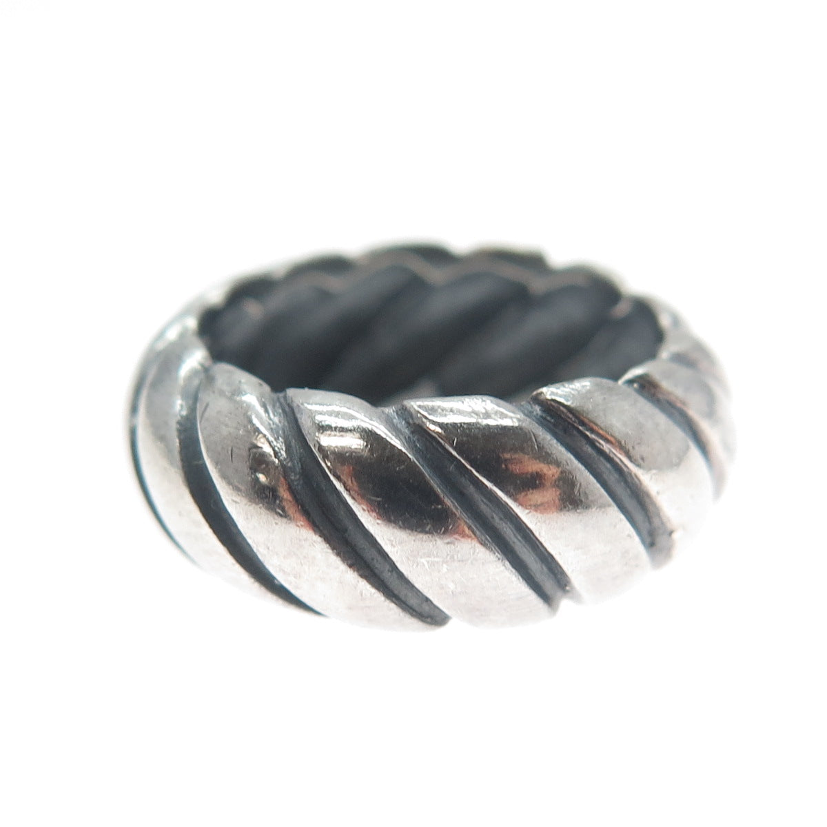 925 Sterling Silver Vintage Modernist Ribbed Oxidized Band Ring Size 5